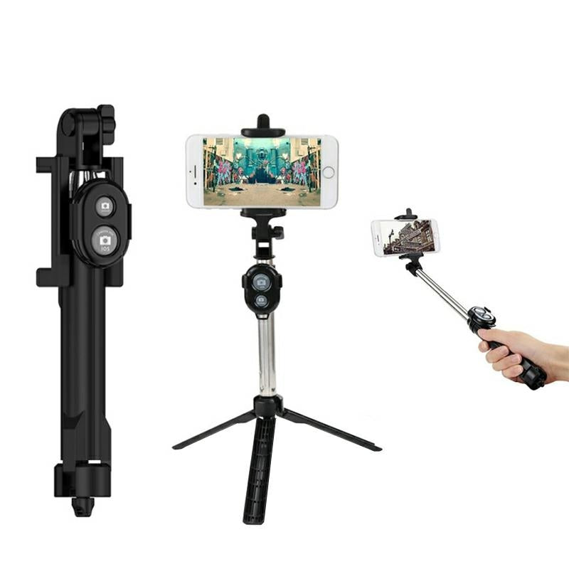 Selfie Stick Cu Telecomanda + Trepied (Negru)