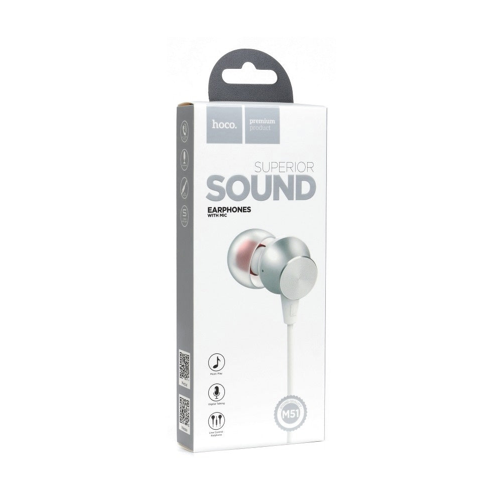 Casti Stereo cu Microfon - mufa Jack 3.5mm (Alb) HOCO M51
