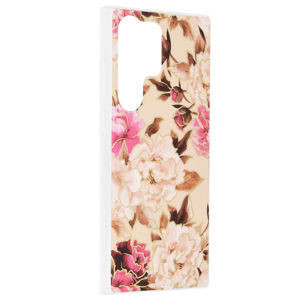 Husa de protectie Techsuit Marble Series compatibila cu Samsung Galaxy S23 Ultra, acoperire spate, Mary, Berry Nude