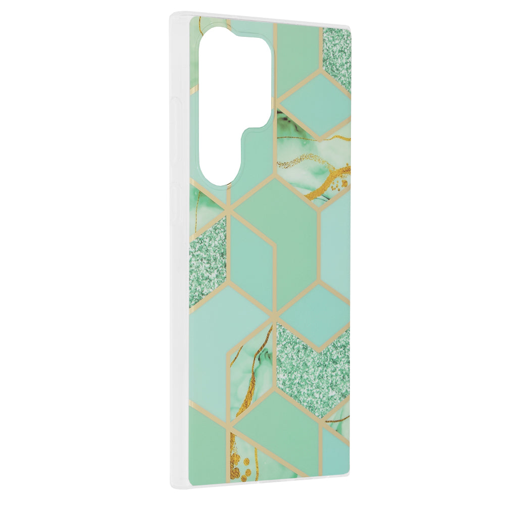Husa de protectie Techsuit Marble Series compatibila cu Samsung Galaxy S23 Ultra, acoperire spate, Green Hex