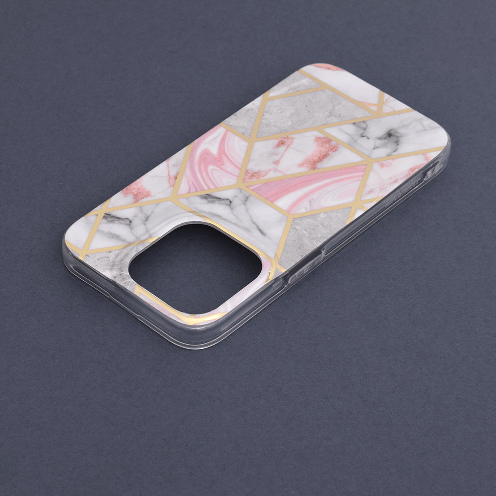 Husa de protectie Techsuit Marble Series compatibila cu Apple iPhone 14 Pro, acoperire spate, Pink Hex