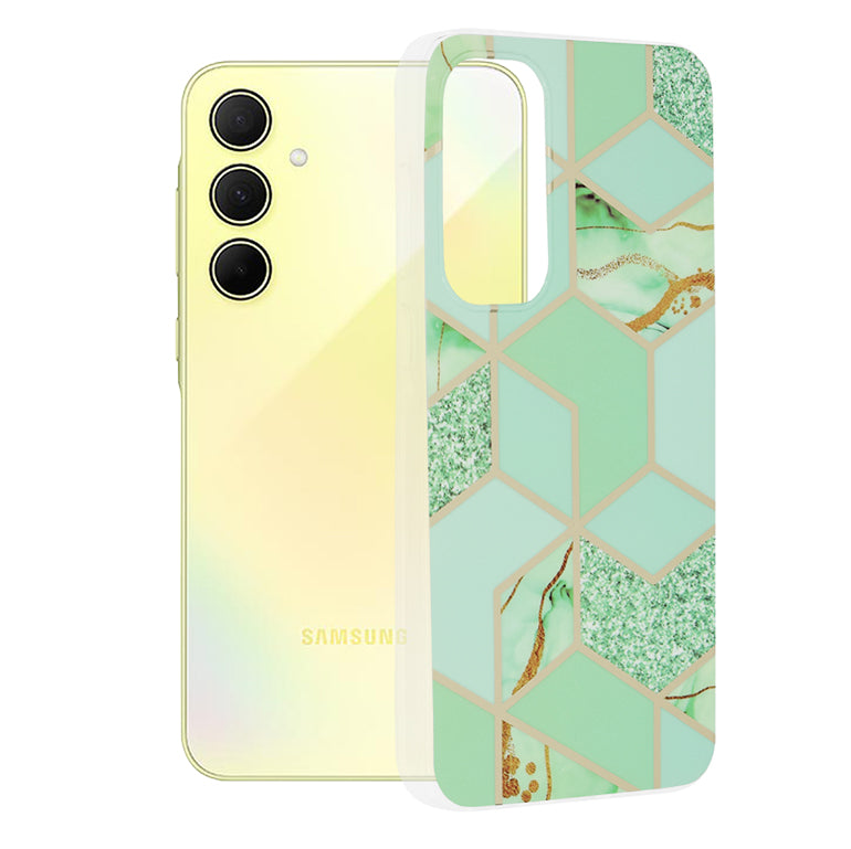 Husa de protectie Techsuit Marble Series compatibila cu Samsung Galaxy A35 5G, acoperire spate, Green Hex