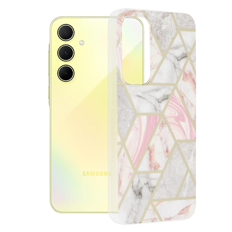Husa de protectie Techsuit Marble Series compatibila cu Samsung Galaxy A35 5G, acoperire spate, Pink Hex