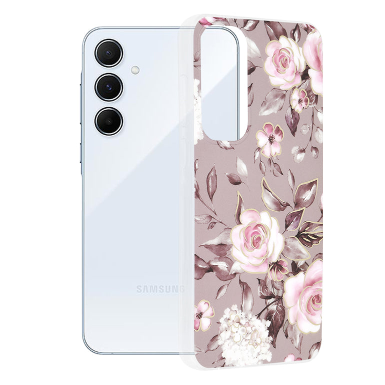 Husa de protectie Techsuit Marble Series compatibila cu Samsung Galaxy A55 5G, acoperire spate, Bloom of Ruth, Gray