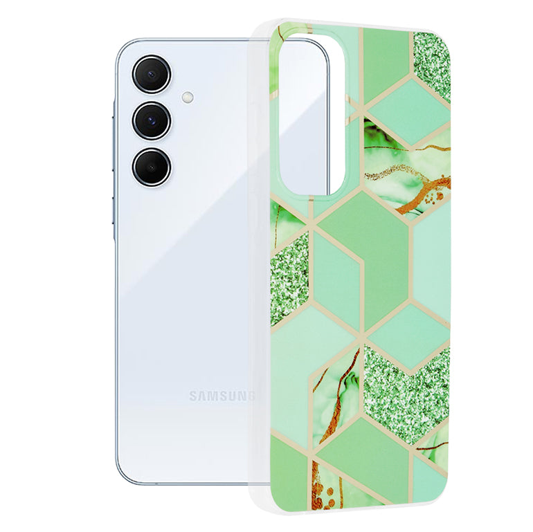 Husa de protectie Techsuit Marble Series compatibila cu Samsung Galaxy A55 5G, acoperire spate, Green Hex