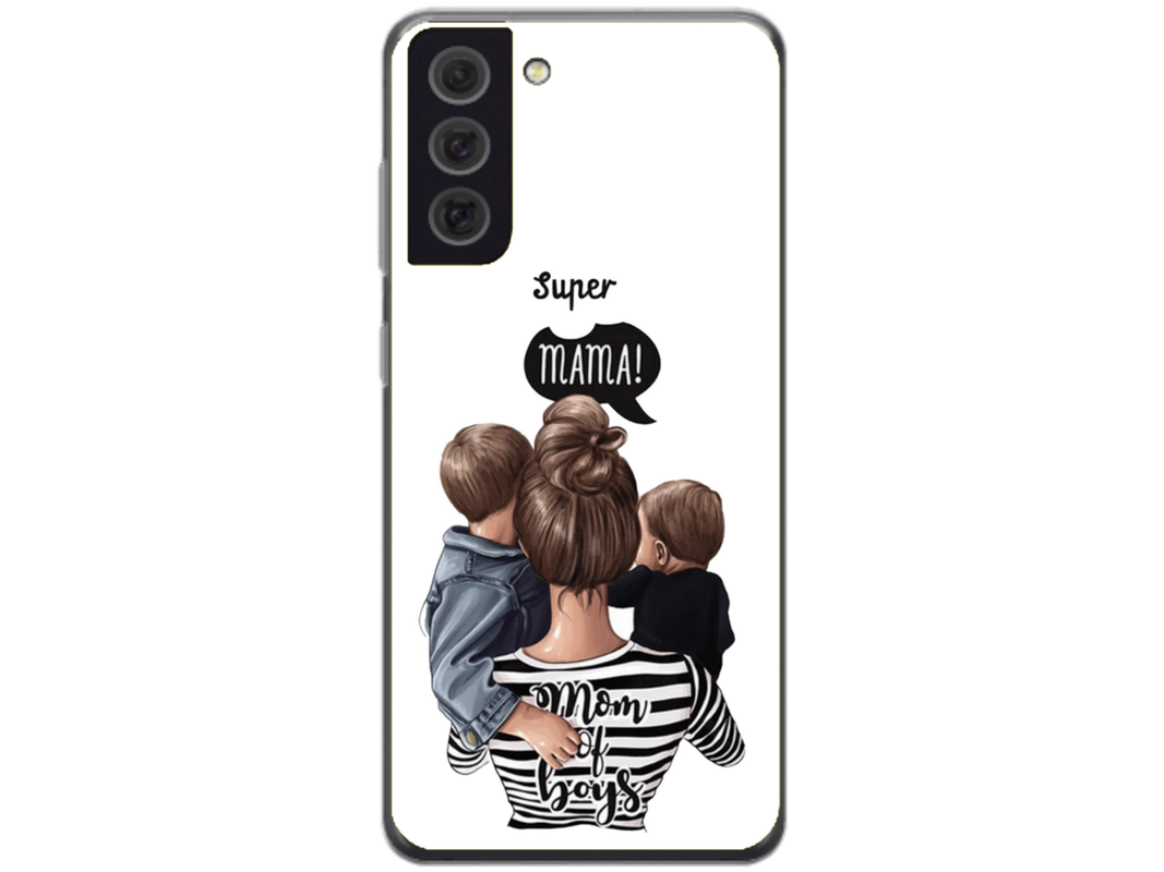 Husa Silicon HQCover compatibila cu Samsung Galaxy S21 5G, model Super Mom of Boys, rezistenta la socuri si zgarieturi, SP1M00031