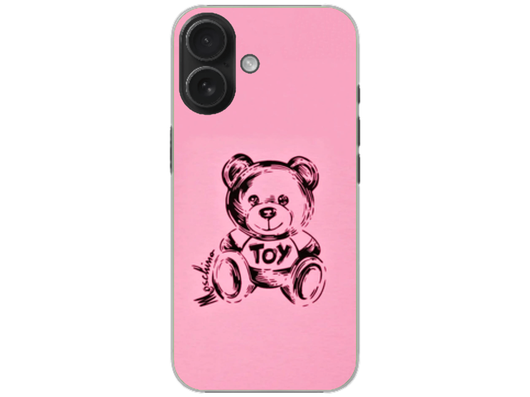 Husa Silicon HQCover compatibila cu Apple iPhone 16, model Urs Roz, rezistenta la socuri si zgarieturi, SP1M00049