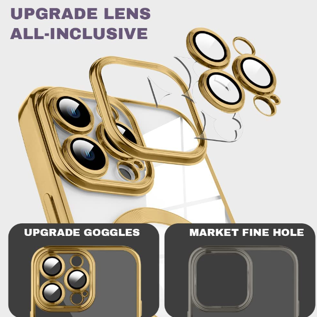 Husa de protectie MagSafe compatibila cu Apple iPhone 14 Pro, aurie, functie incarcare wireless, rezistenta la socuri