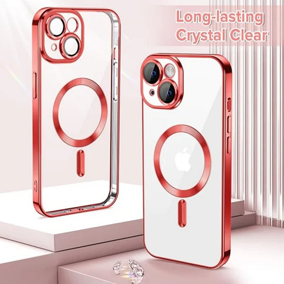 Husa de protectie MagSafe compatibila cu Apple iPhone 13, rosie, functie incarcare wireless, rezistenta la socuri