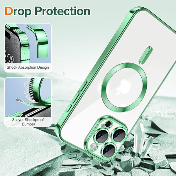 Husa de protectie Techsuit Luxury Crystal MagSafecompatibila cu Apple iPhone 15 Pro Max, acoperire spate, verde kaki