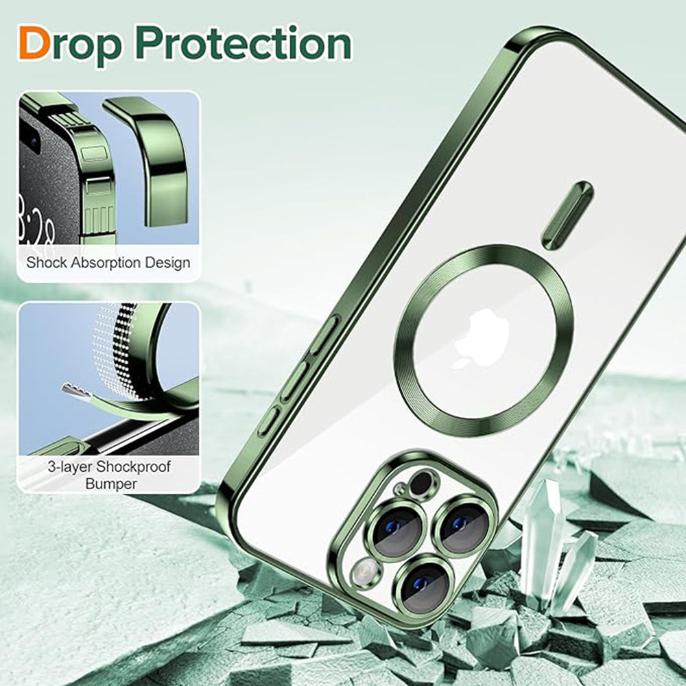 Husa de protectie Techsuit Luxury Crystal MagSafecompatibila cu Apple iPhone 15 Pro Max, acoperire spate, verde forest