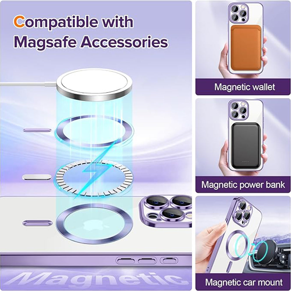 Husa de protectie Techsuit Luxury Crystal MagSafecompatibila cu Apple iPhone 15 Pro Max, acoperire spate, mov deschis