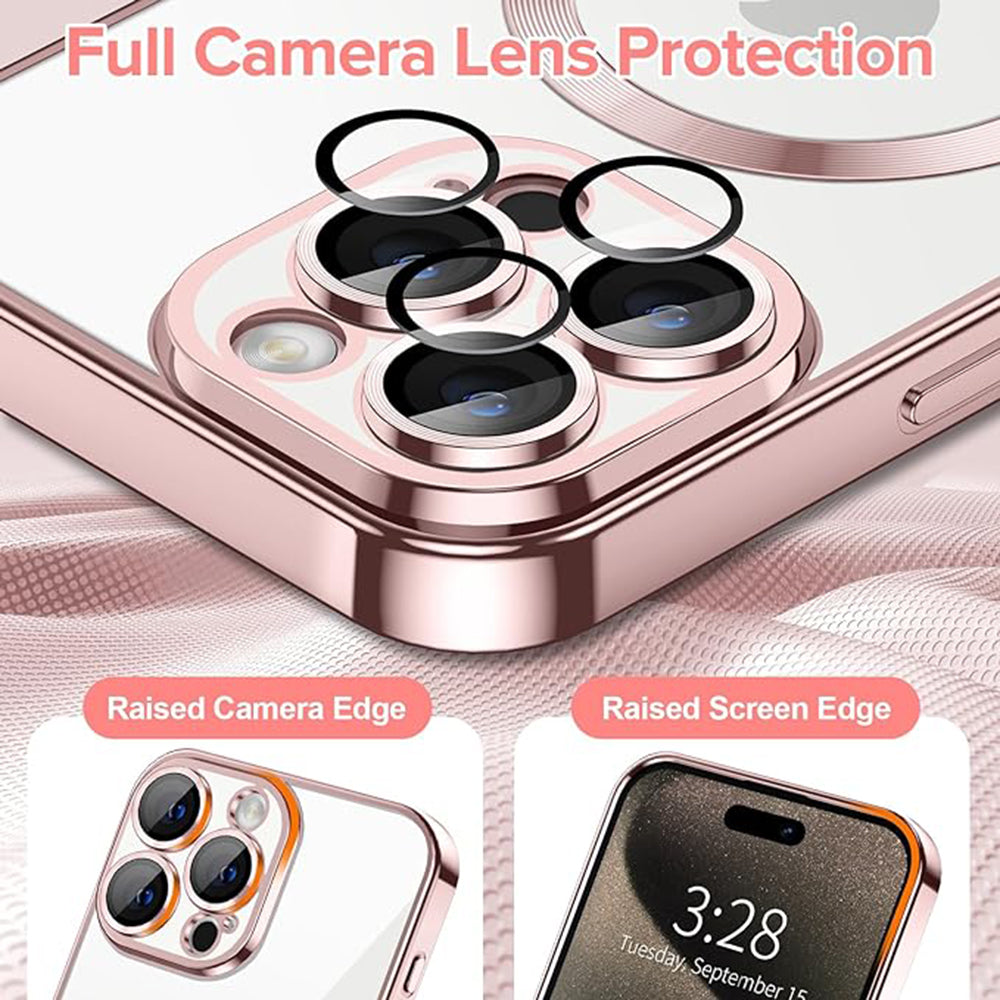 Husa de protectie Techsuit Luxury Crystal MagSafecompatibila cu Apple iPhone 15 Pro Max, acoperire spate, roz