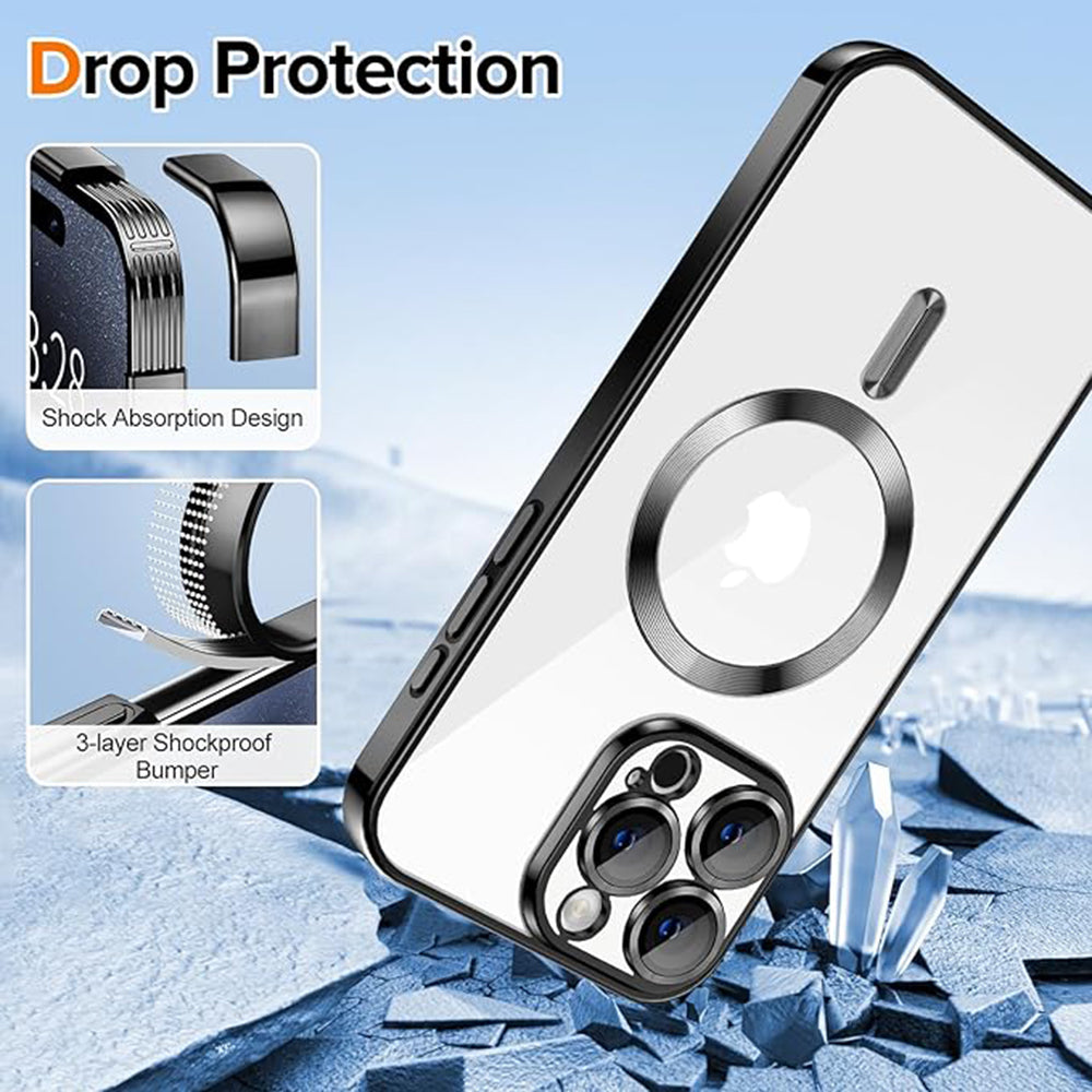 Husa de protectie Techsuit Luxury Crystal MagSafecompatibila cu Apple iPhone 15 Pro Max, acoperire spate, negru