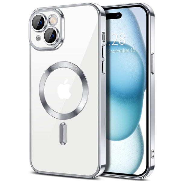 Husa de protectie Techsuit Luxury Crystal MagSafecompatibila cu Apple iPhone 15 Plus, acoperire spate, argintiu