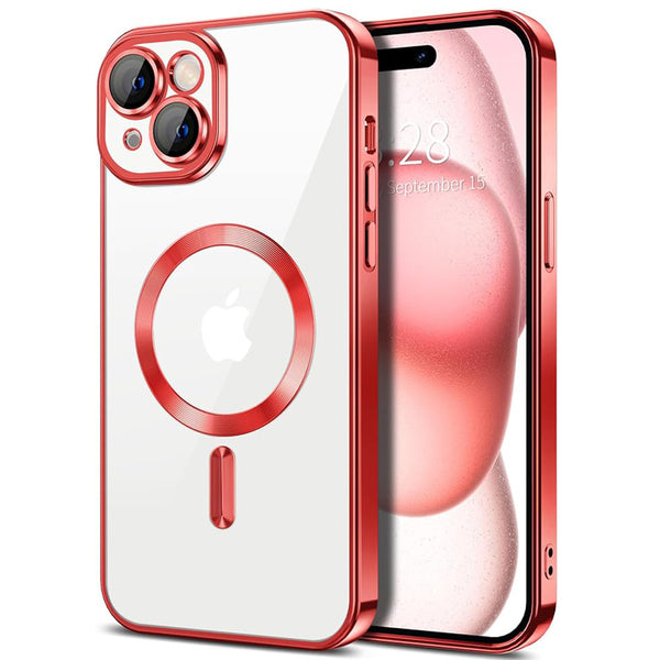 Husa de protectie Techsuit Luxury Crystal MagSafecompatibila cu Apple iPhone 15 Plus, acoperire spate, rosu