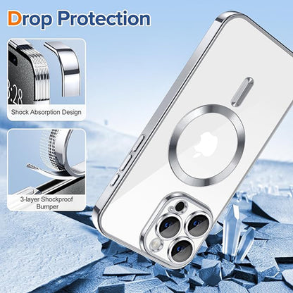 Husa de protectie Techsuit Luxury Crystal MagSafecompatibila cu Apple iPhone 15 Pro, acoperire spate, argintiu