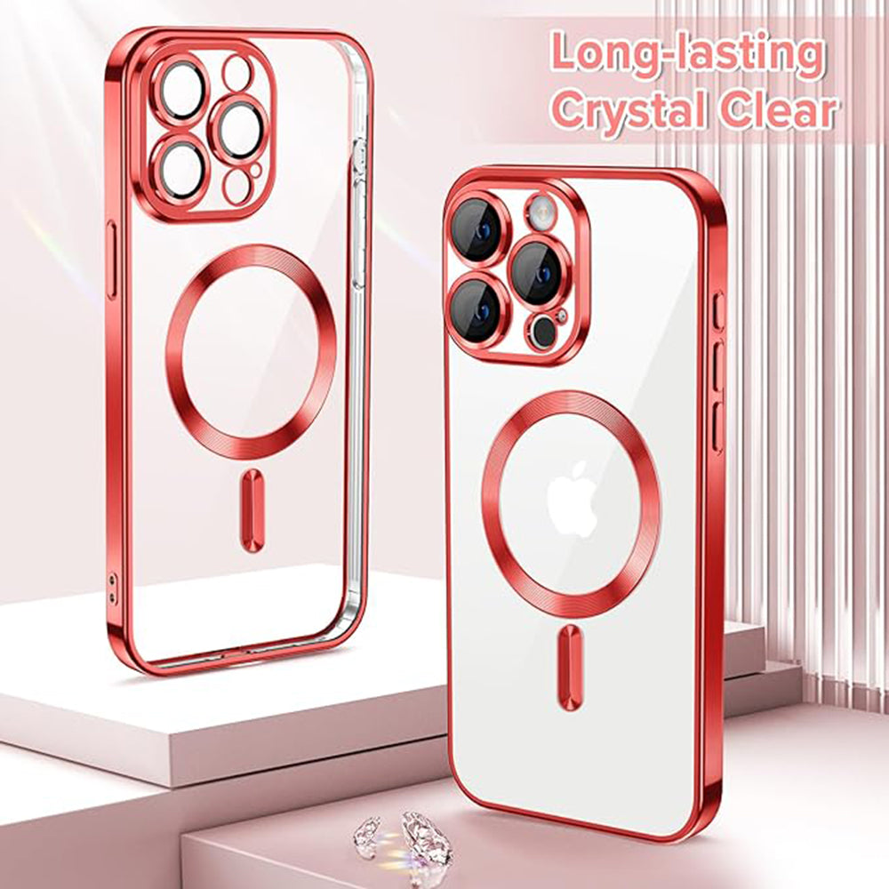 Husa de protectie Techsuit Luxury Crystal MagSafecompatibila cu Apple iPhone 15 Pro, acoperire spate, rosu