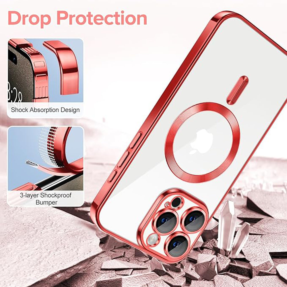 Husa de protectie Techsuit Luxury Crystal MagSafecompatibila cu Apple iPhone 15 Pro, acoperire spate, rosu