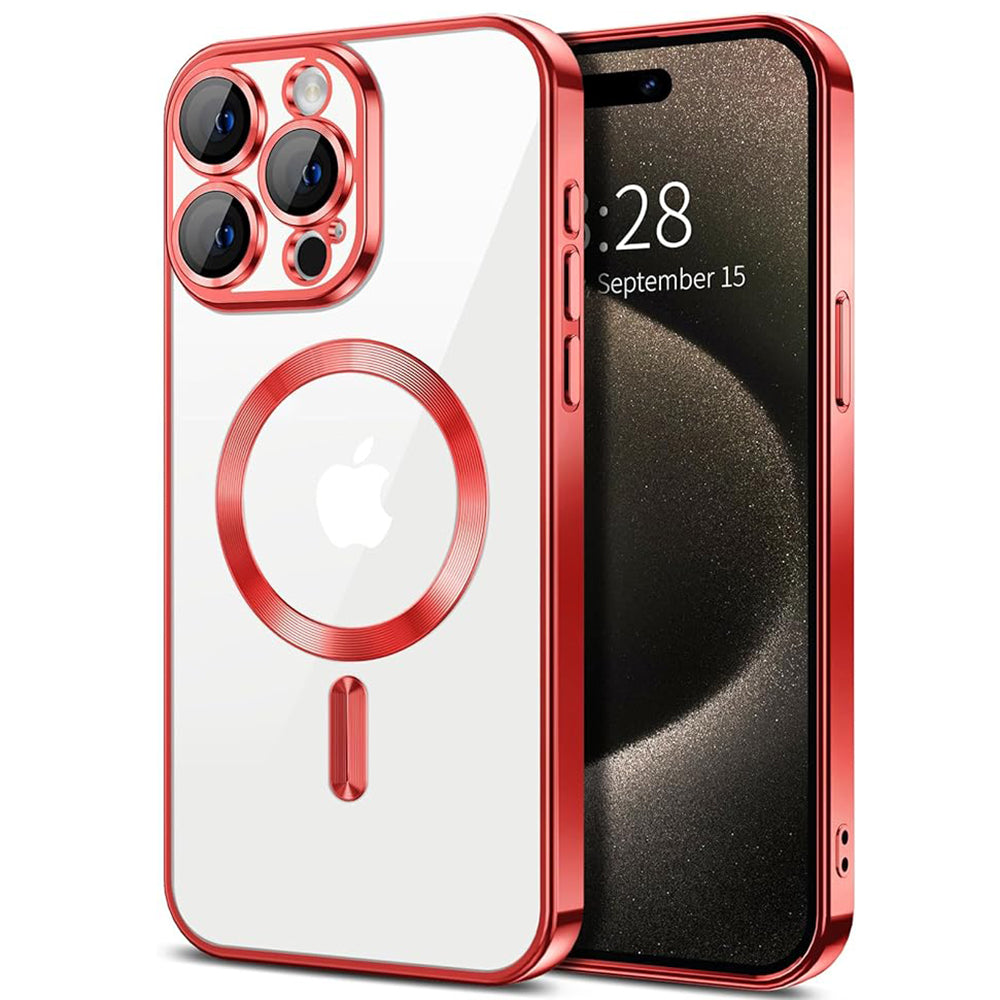 Husa de protectie Techsuit Luxury Crystal MagSafecompatibila cu Apple iPhone 15 Pro, acoperire spate, rosu