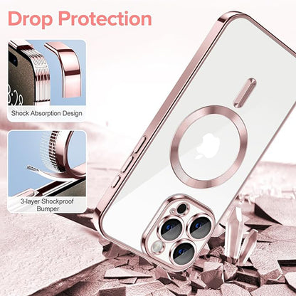 Husa de protectie Techsuit Luxury Crystal MagSafecompatibila cu Apple iPhone 15 Pro, acoperire spate, roz