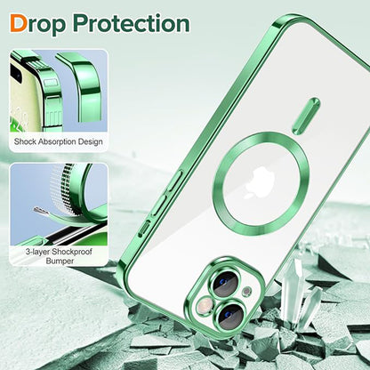 Husa de protectie Techsuit Luxury Crystal MagSafecompatibila cu Apple iPhone 15, acoperire spate, verde kaki