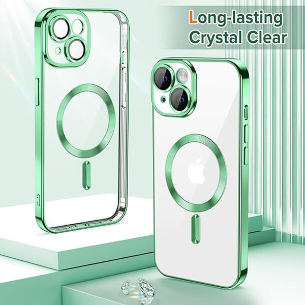 Husa de protectie Techsuit Luxury Crystal MagSafecompatibila cu Apple iPhone 15, acoperire spate, verde kaki