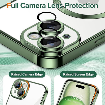 Husa de protectie Techsuit Luxury Crystal MagSafecompatibila cu Apple iPhone 15, acoperire spate, verde forest