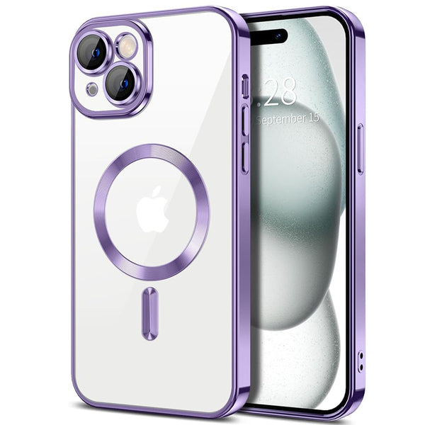 Husa de protectie Techsuit Luxury Crystal MagSafecompatibila cu Apple iPhone 15, acoperire spate, mov deschis