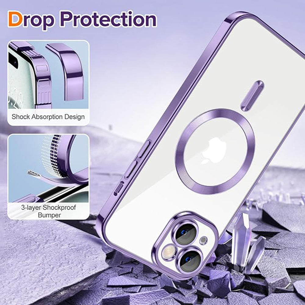 Husa de protectie Techsuit Luxury Crystal MagSafecompatibila cu Apple iPhone 15, acoperire spate, mov deschis