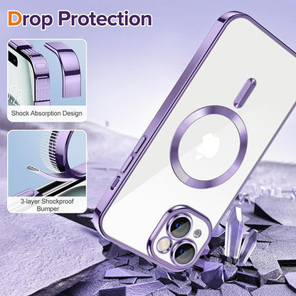 Husa de protectie Techsuit Luxury Crystal MagSafecompatibila cu Apple iPhone 15, acoperire spate, mov deschis