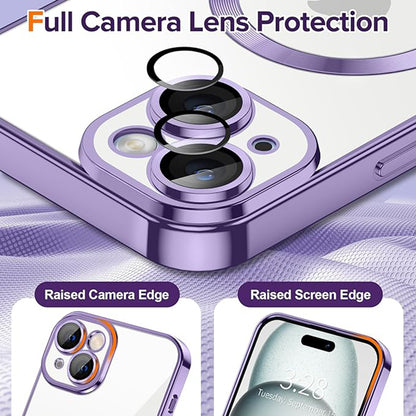 Husa de protectie Techsuit Luxury Crystal MagSafecompatibila cu Apple iPhone 15, acoperire spate, mov deschis