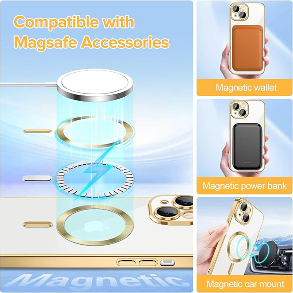 Husa de protectie Techsuit Luxury Crystal MagSafecompatibila cu Apple iPhone 15, acoperire spate, rose gold