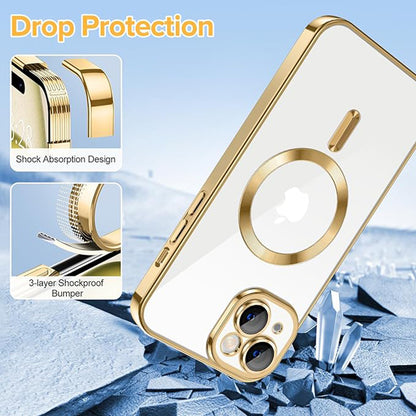 Husa de protectie Techsuit Luxury Crystal MagSafecompatibila cu Apple iPhone 15, acoperire spate, rose gold