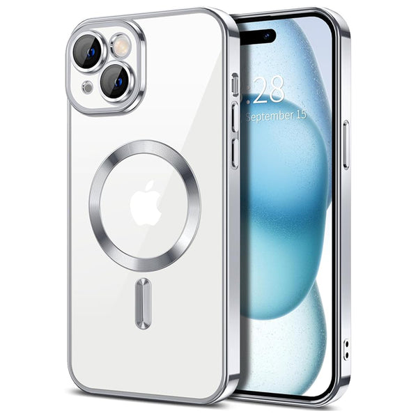 Husa de protectie Techsuit Luxury Crystal MagSafecompatibila cu Apple iPhone 15, acoperire spate, argintiu