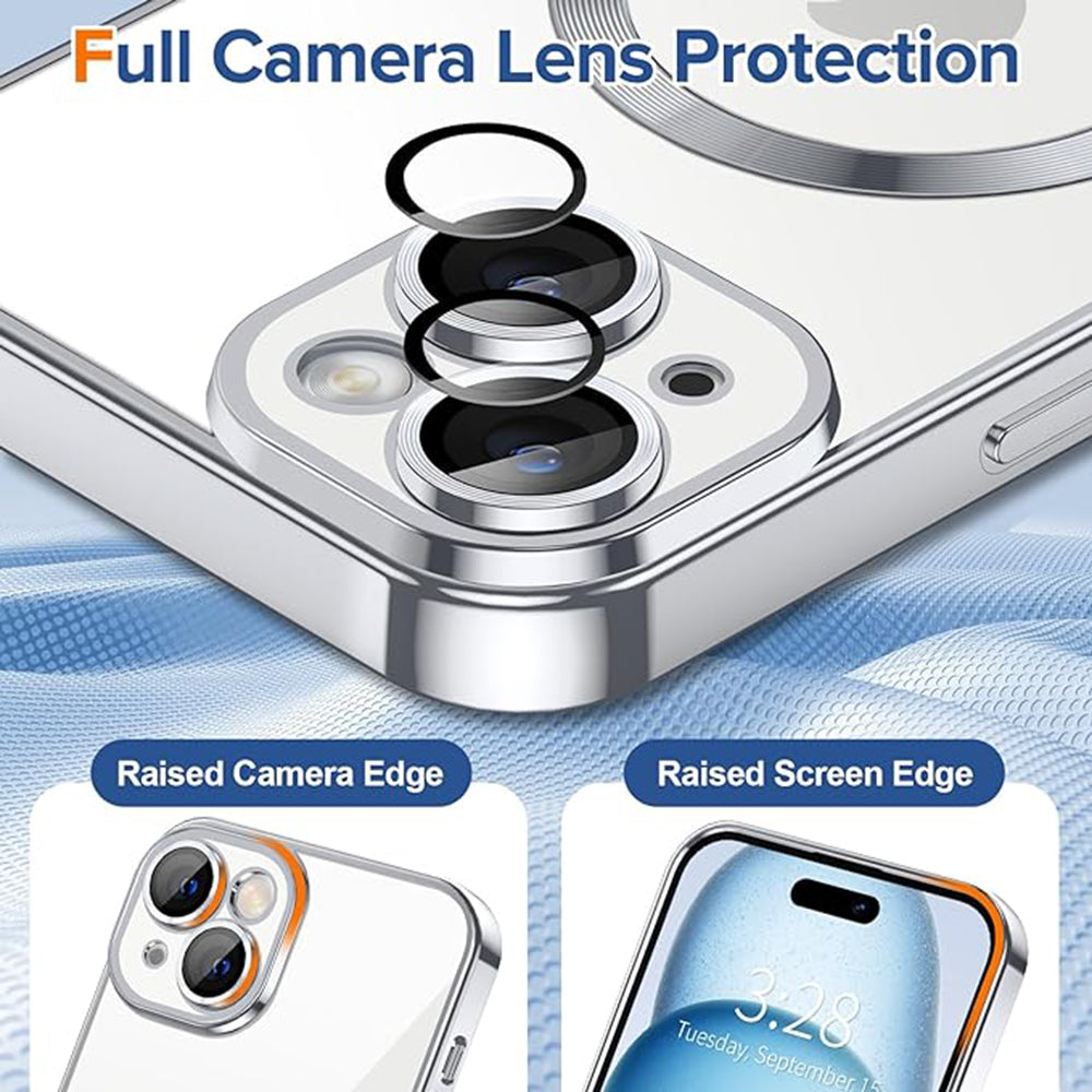 Husa de protectie Techsuit Luxury Crystal MagSafecompatibila cu Apple iPhone 15, acoperire spate, argintiu