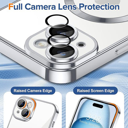 Husa de protectie Techsuit Luxury Crystal MagSafecompatibila cu Apple iPhone 15, acoperire spate, argintiu