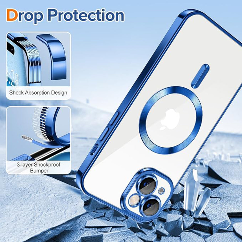 Husa de protectie Techsuit Luxury Crystal MagSafecompatibila cu Apple iPhone 15, acoperire spate, albastru inchis