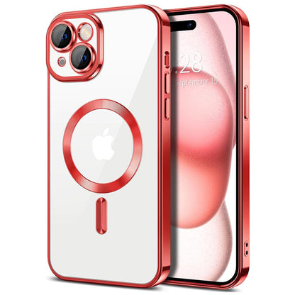Husa de protectie Techsuit Luxury Crystal MagSafecompatibila cu Apple iPhone 15, acoperire spate, rosu