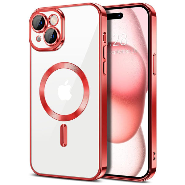 Husa de protectie Techsuit Luxury Crystal MagSafecompatibila cu Apple iPhone 15, acoperire spate, rosu