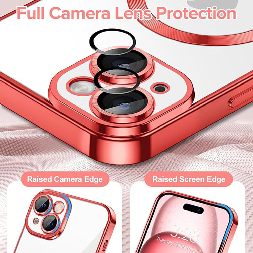 Husa de protectie Techsuit Luxury Crystal MagSafecompatibila cu Apple iPhone 15, acoperire spate, rosu