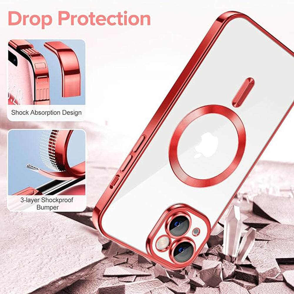 Husa de protectie Techsuit Luxury Crystal MagSafecompatibila cu Apple iPhone 15, acoperire spate, rosu