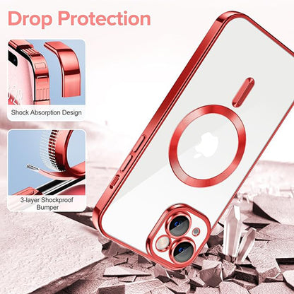 Husa de protectie Techsuit Luxury Crystal MagSafecompatibila cu Apple iPhone 15, acoperire spate, rosu