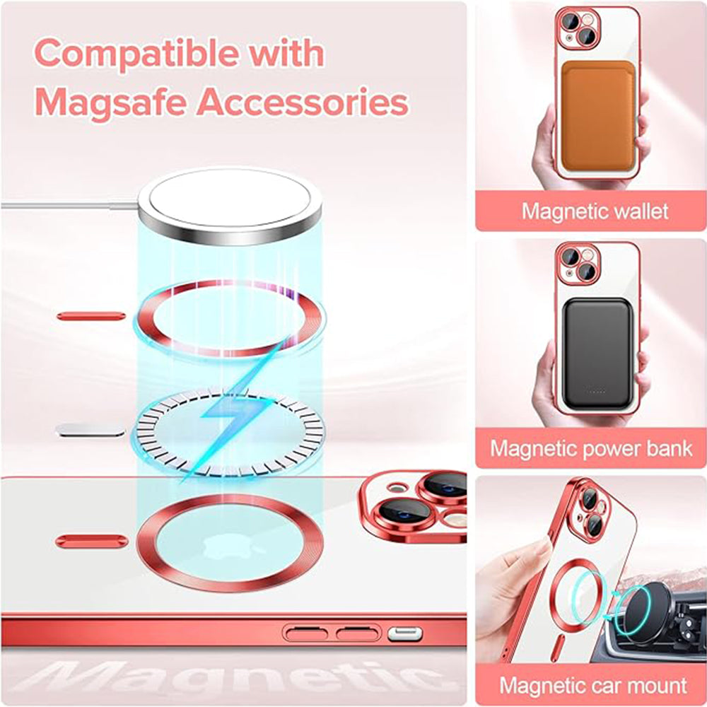 Husa de protectie Techsuit Luxury Crystal MagSafecompatibila cu Apple iPhone 15, acoperire spate, rosu