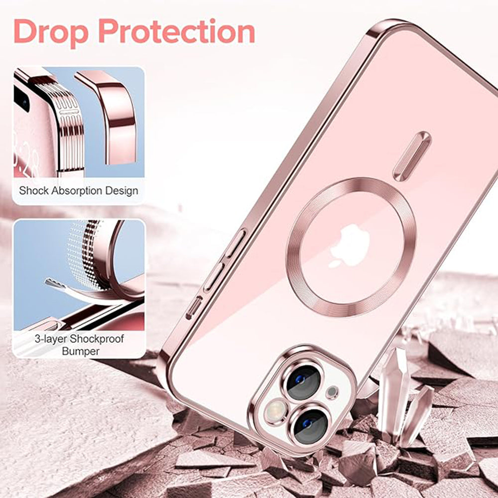 Husa de protectie Techsuit Luxury Crystal MagSafecompatibila cu Apple iPhone 15, acoperire spate, roz