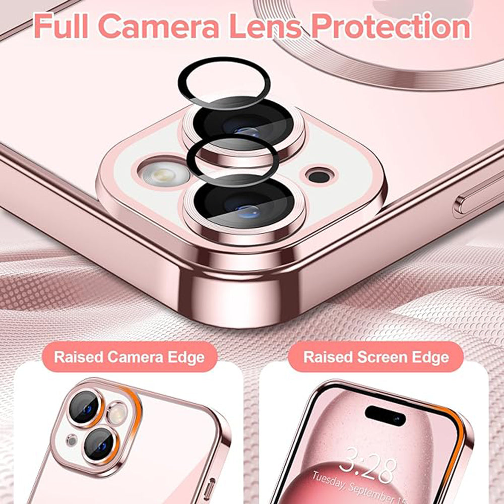 Husa de protectie Techsuit Luxury Crystal MagSafecompatibila cu Apple iPhone 15, acoperire spate, roz