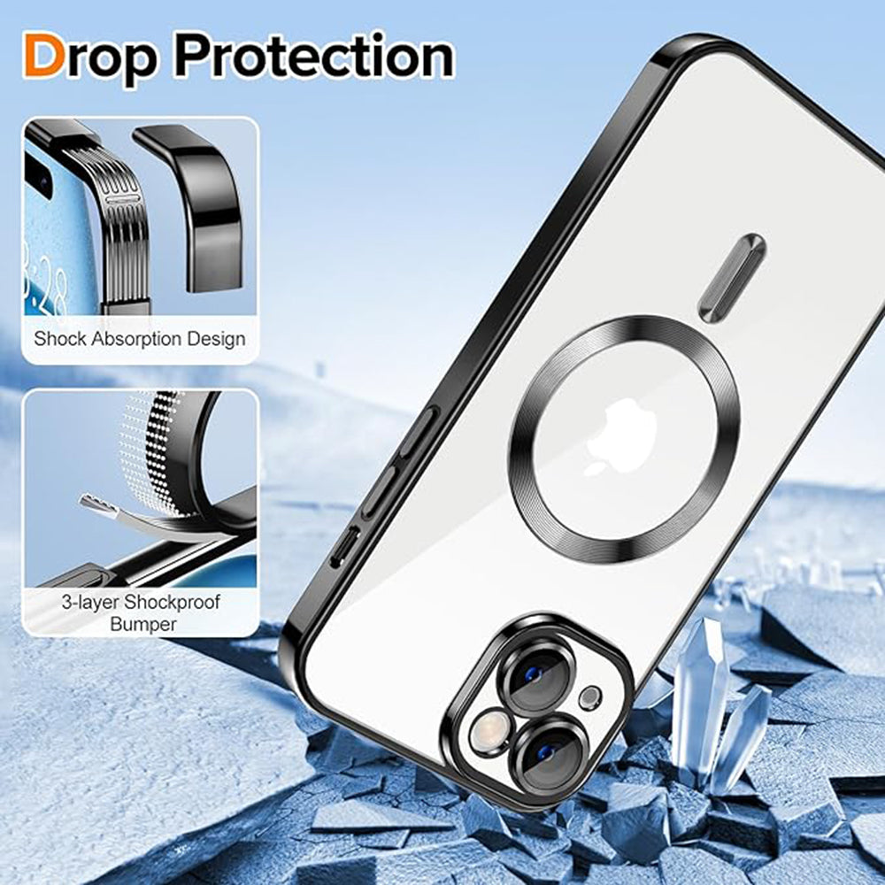 Husa de protectie Techsuit Luxury Crystal MagSafecompatibila cu Apple iPhone 15, acoperire spate, negru