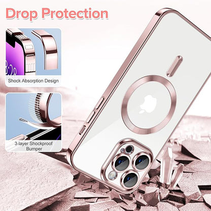 Husa de protectie Techsuit Luxury Crystal MagSafecompatibila cu Apple iPhone 14 Pro Max, acoperire spate, roz