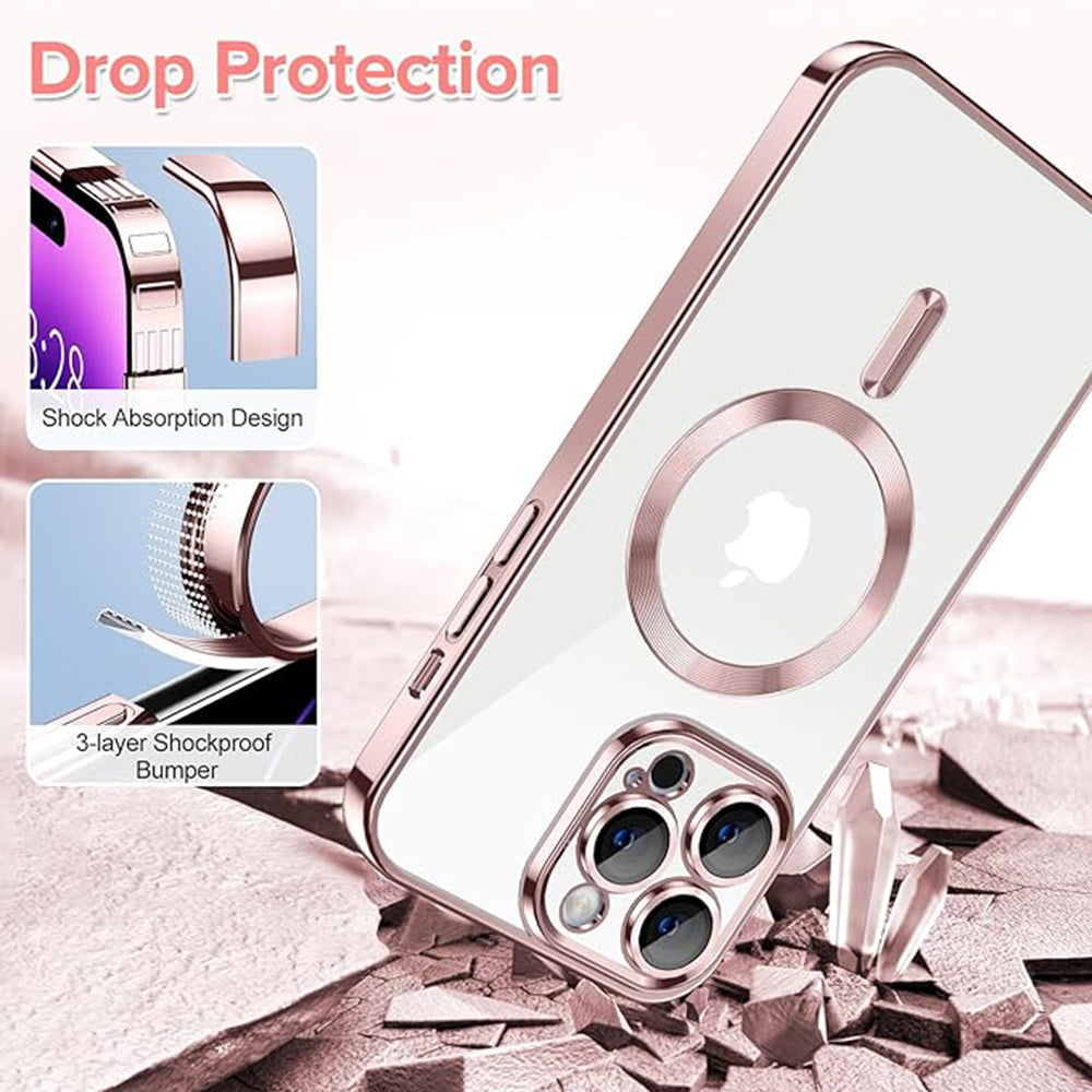 Husa de protectie Techsuit Luxury Crystal MagSafecompatibila cu Apple iPhone 14 Pro, acoperire spate, roz