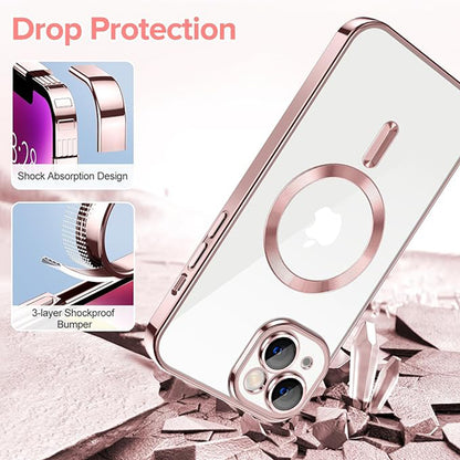 Husa de protectie Techsuit Luxury Crystal MagSafecompatibila cu Apple iPhone 14 Plus, acoperire spate, roz